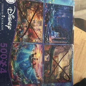 Disney Thomas Kinkade Four-Scene Puzzle Collection - Blue, Purple, Green, Gold